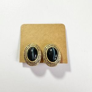 Gold-tone and Black Stone Clip-on Earrings